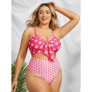 Pink Polka Dot Knot Front Bikini